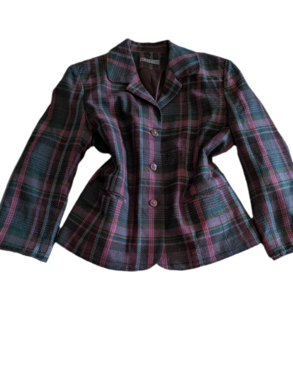 VTG Koret Tartan Plaid Wool-Blend Tailored Blazer Jacket — Women’s Size 16